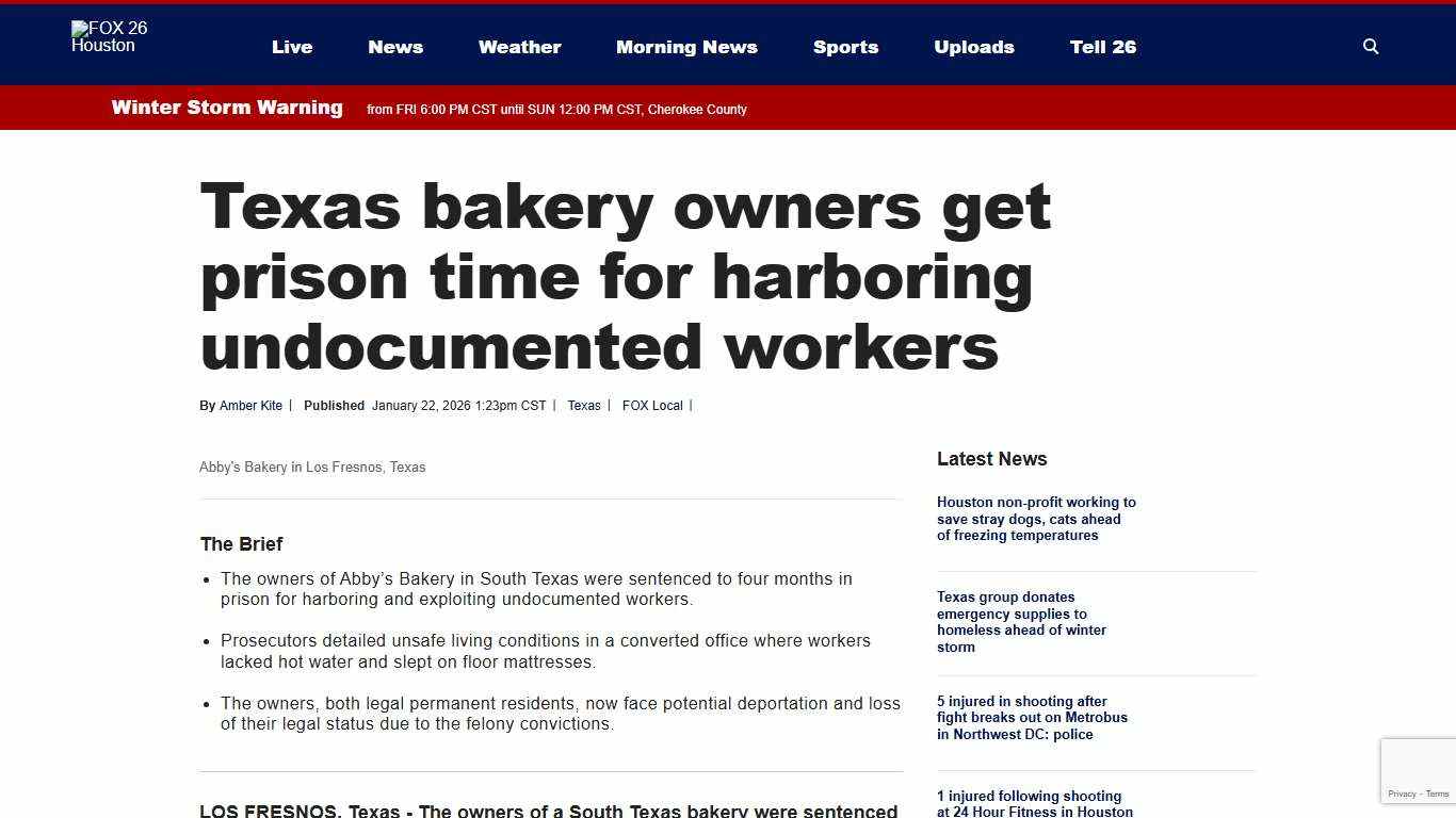 Texas bakery owners get prison time for harboring undocumented workers FOX 26 Houston