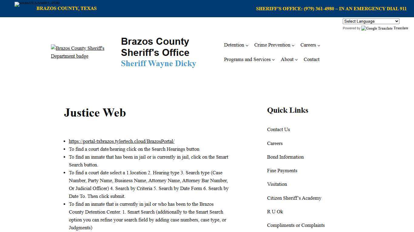 Justice Web – Brazos County Sheriff's Office